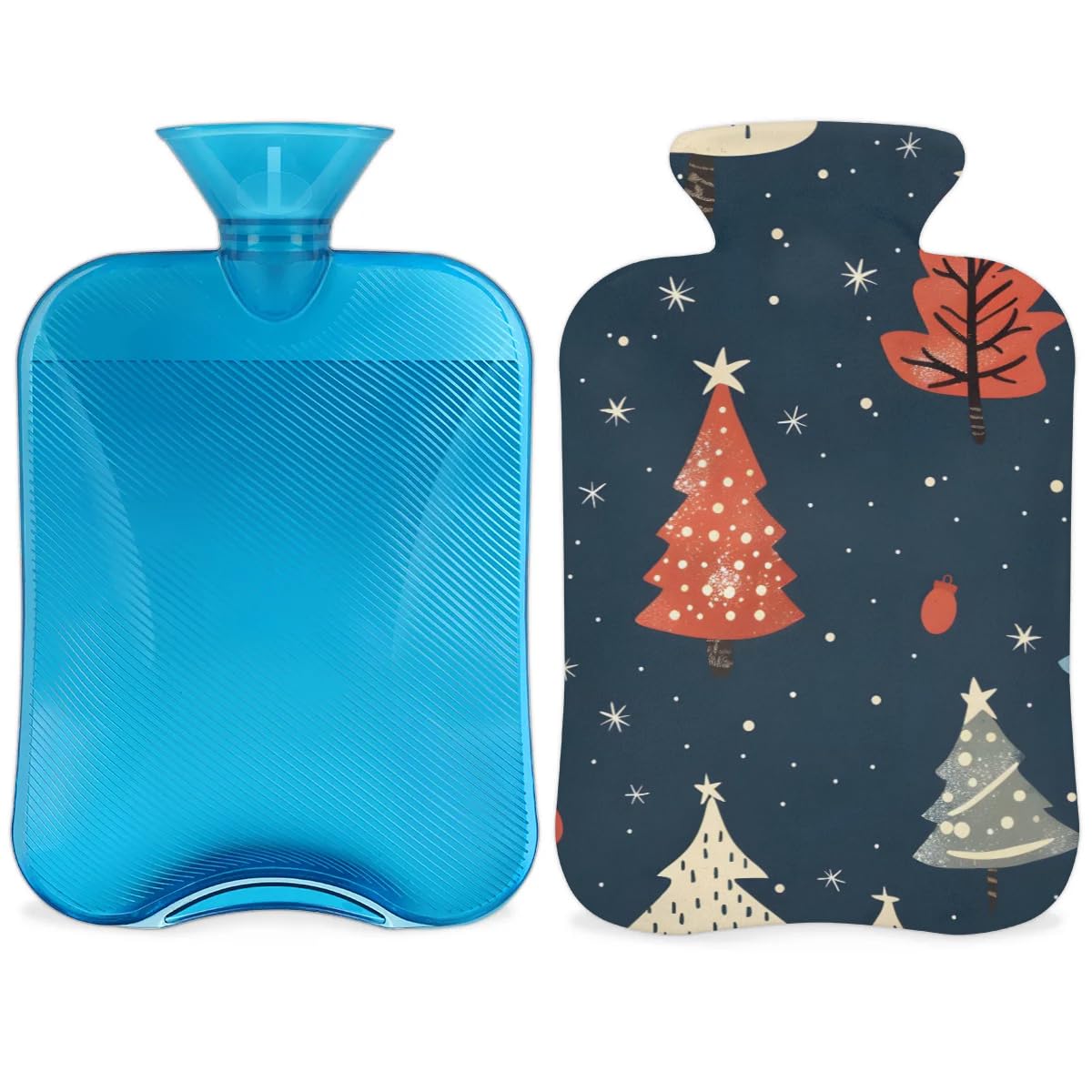 Hot Water Bottle with Soft Cover,2L Modern Xmas Tree Hot Water Bag for Hot and Cold Compress, Hand Feet Warmer, Rubber Hot or Cold Water Bottle Halloween Christmas Decorations