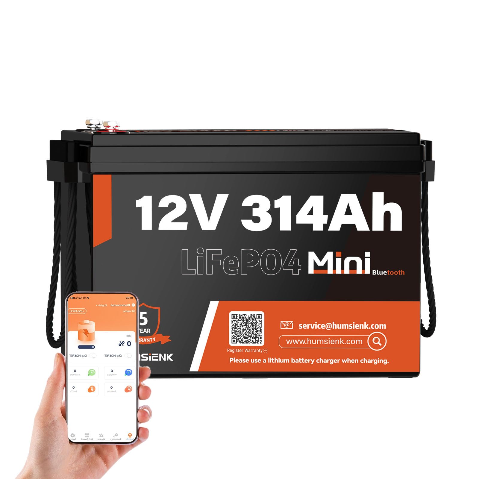 Bluetooth 12V 314Ah LiFePO4 Lithium Battery MINI, Max. 4190Wh Energy, EV A+ Cells, Built-in 100A BMS, 15000 Deep Cycles Battery with Low-Temp Protection for RVs, Solar System, Off-Grid