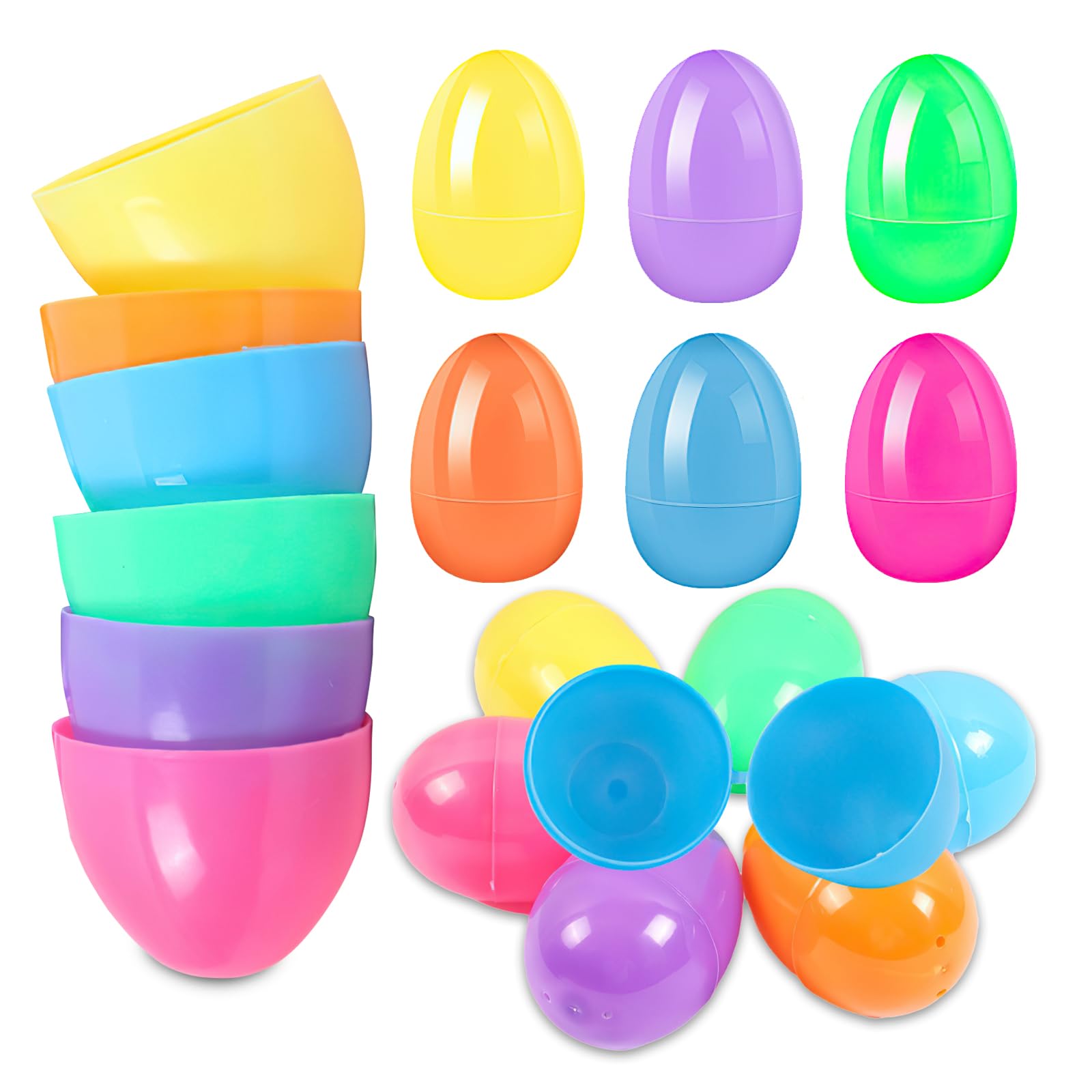 CWWYQ 24 Pcs Easter Eggs, Fillable Easter Eggs, Colourful Fillable Gift Surprise, Filled with Novelty, Party Favor, Basket Stuffers, Kitchen Pretend Play Game