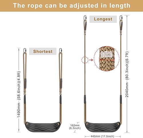 Miniatura 7 de Dolibest Asiento de columpio antideslizante, asientos de plástico para niños con diseño en forma de U y agarre de goma suave, cuerda ajustable