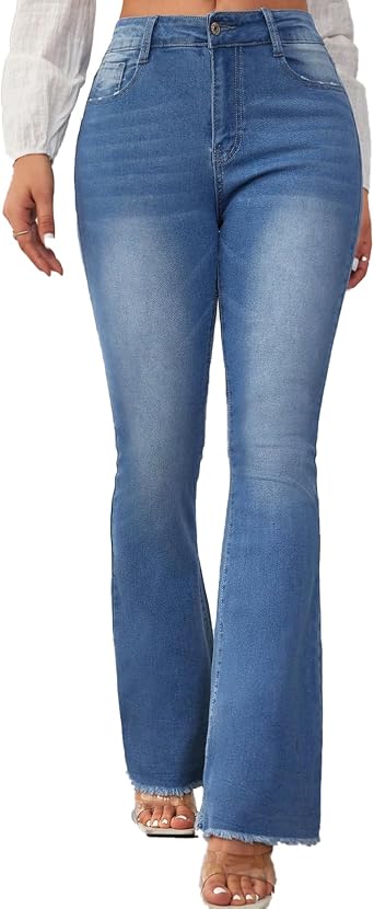 Womens High Waist Flare Jeans Bootcut Stretchy High Rise Casual Denim Pants with Pockets