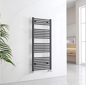 EMKE Anthracite Towel Rail for Bathrooms 1200 x 500mm, Modern Straight Heated Radiator, Versatile Wall/Floor Mounted