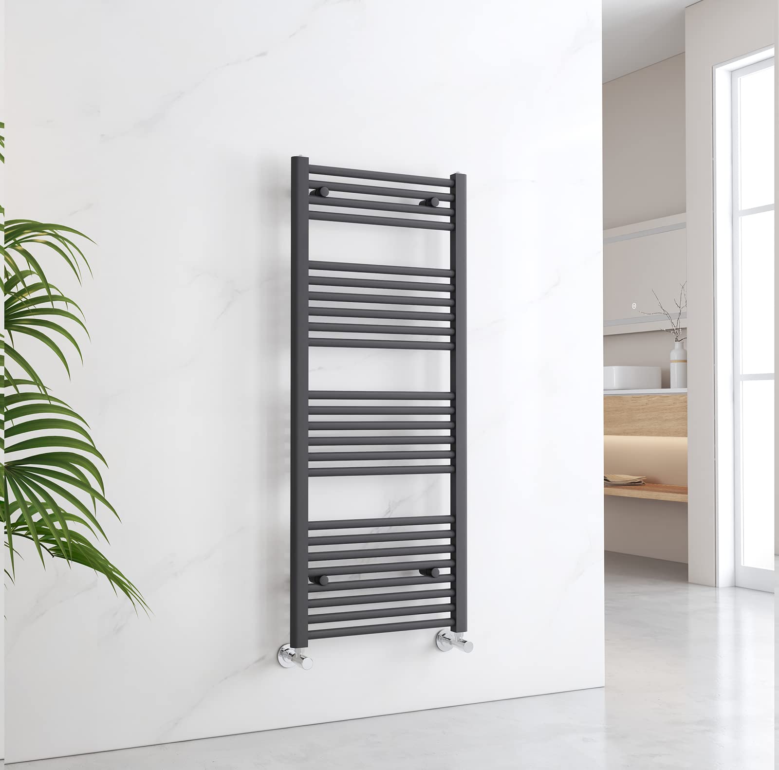 EMKE Anthracite Towel Rail for Bathrooms 1200 x 500mm, Modern Straight Heated Radiator, Versatile Wall/Floor Mounted