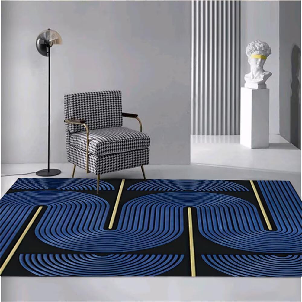 Gamer Teppich Abstrakte Geometrie Moderner Bereich Indoor Short Pile Anti Rutsch Balkon Teppich Blau Tepiche Für Küche Deko Boden Gamer Teppich Vorraum Teppich200X290Cm