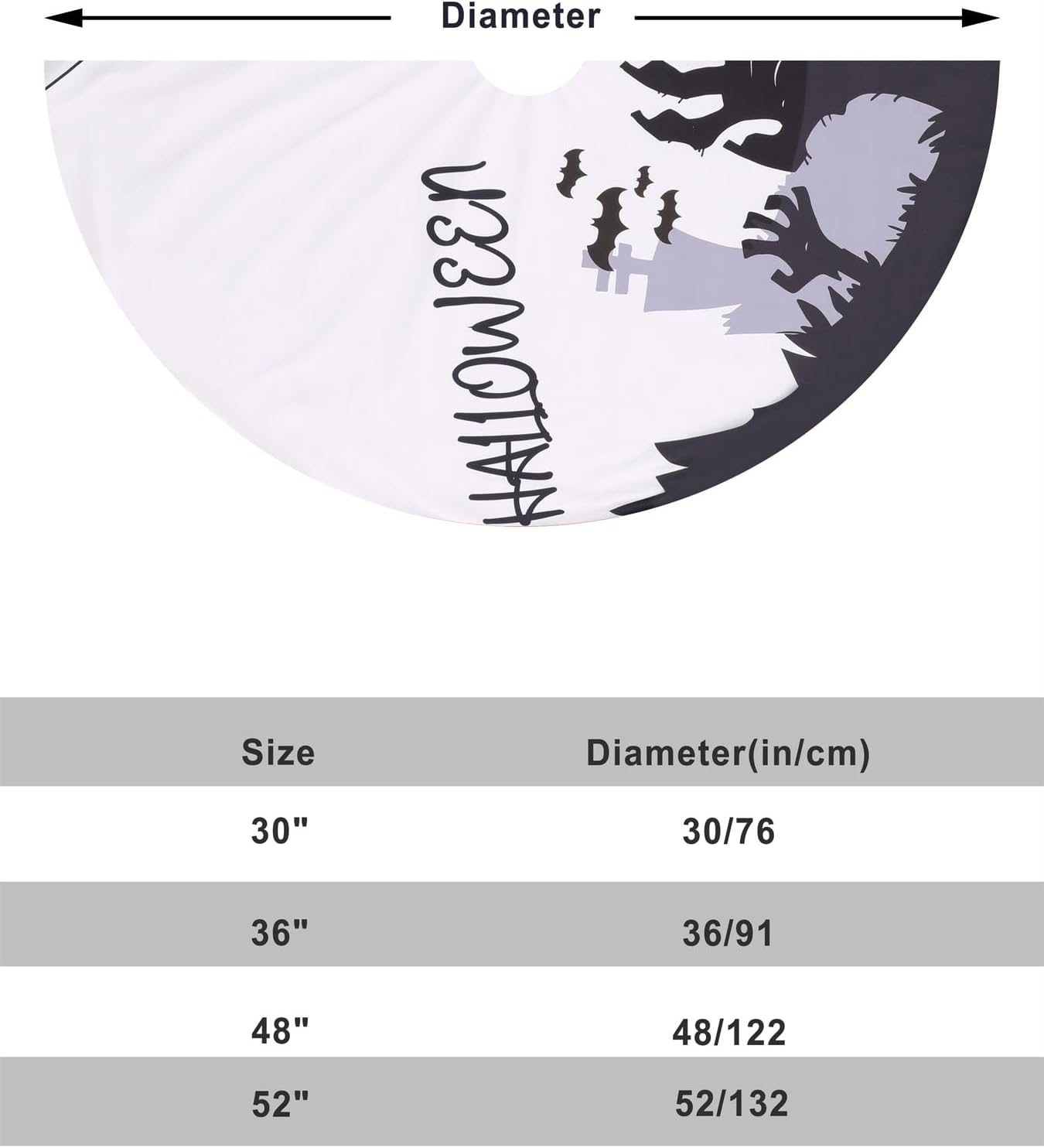 FLASH WORLD Happy Halloween Large Terrifying White and Black bat 48 Inches Spooky Tree Skirt Ornaments Nightmare Mat Decorations Trick Or Treat Xmas Blanket for Holiday Home Party Decor Supplies