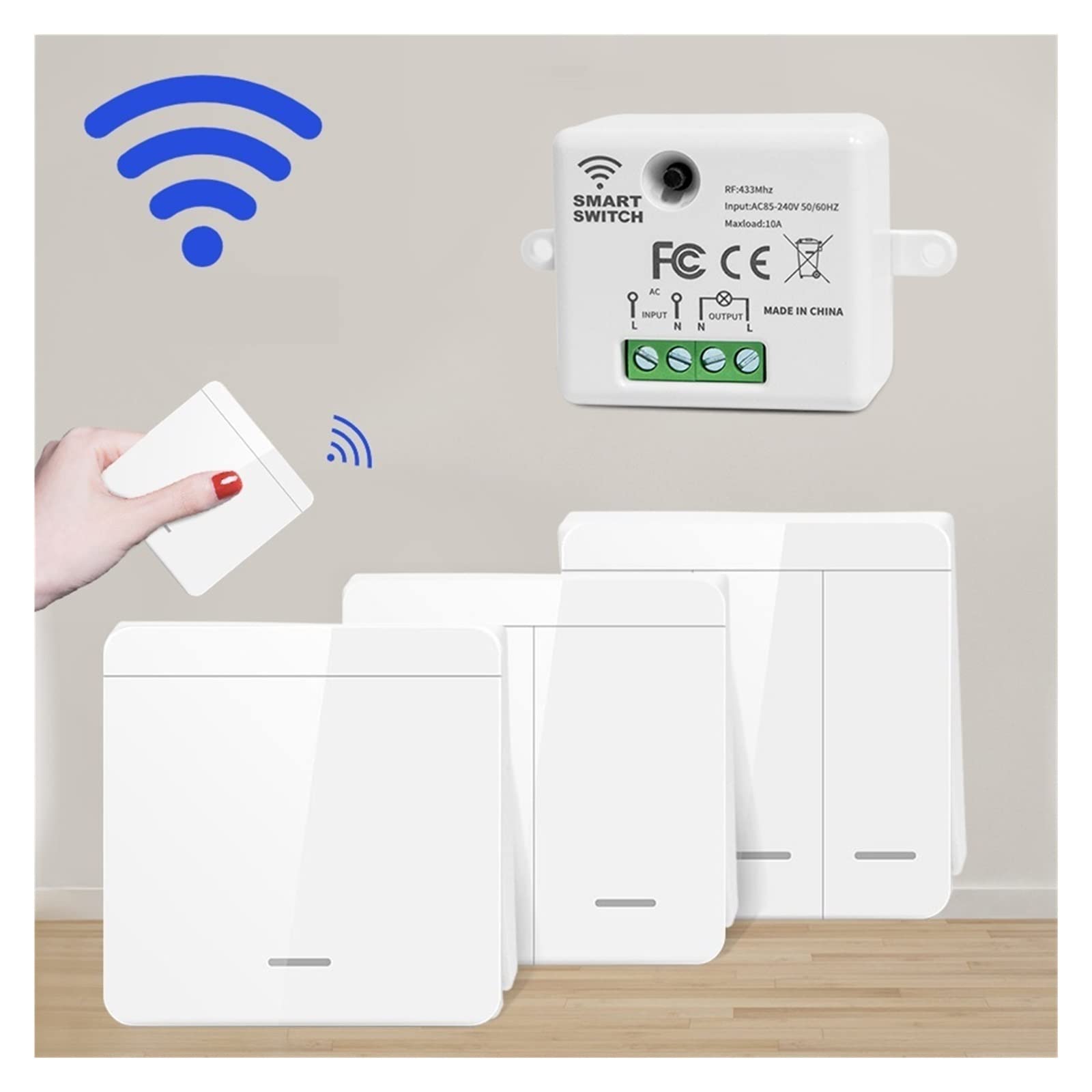 Interruptor de luz táctil, Interruptor de luz inalámbrico inteligente de 1/2/3 entradas Control remoto 86 Panel de pared botón pulsador 10A receptor for LED/ventilador(3Receiver1Switch)