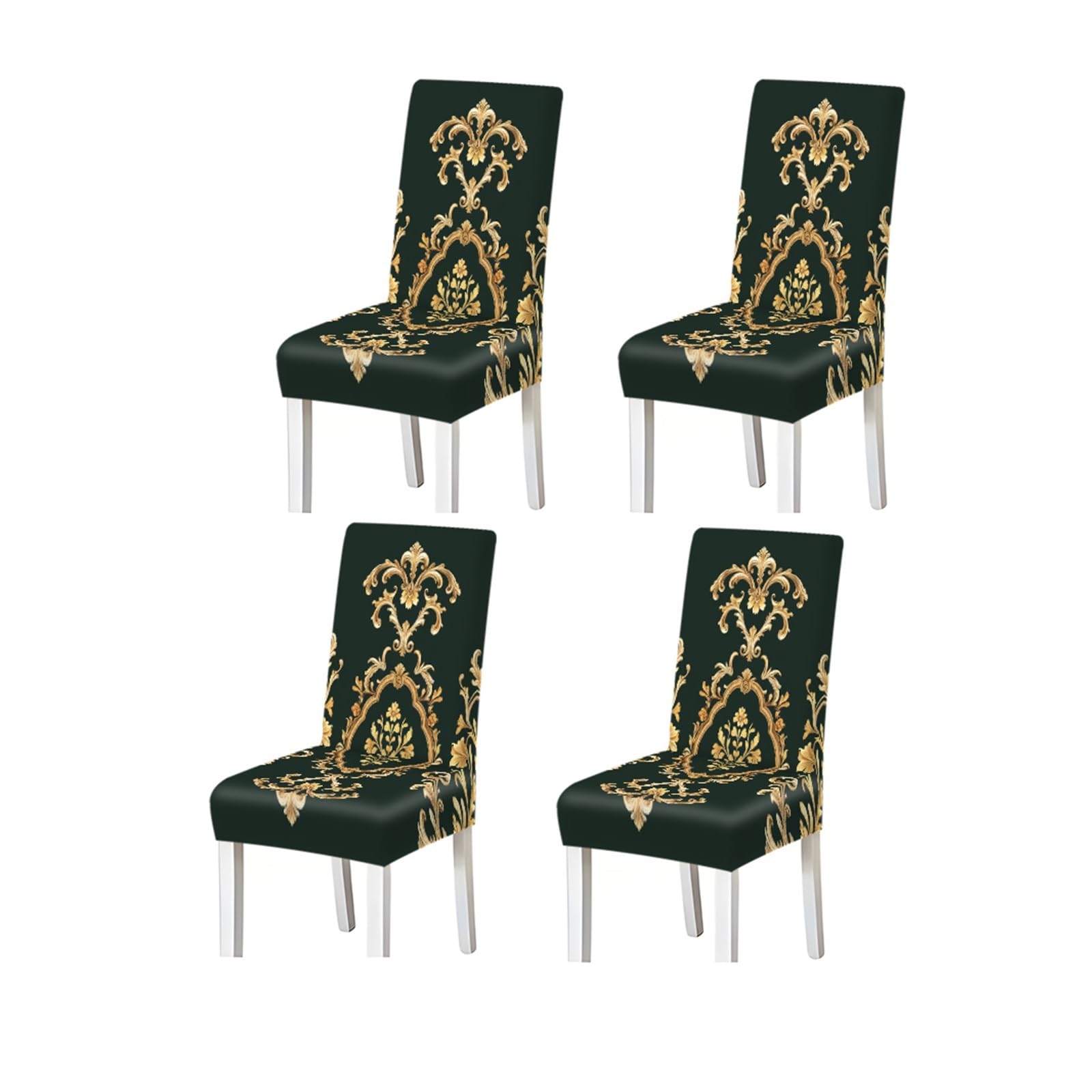 KXUAUV Luxury Golden Baroque Floral Print Stretch Dining Chair Covers For Kitchen Dining Living Room Banquet, 2/4/6PCS Seat Protectors for Restaurant Hotel Party(4PCSChair cover)