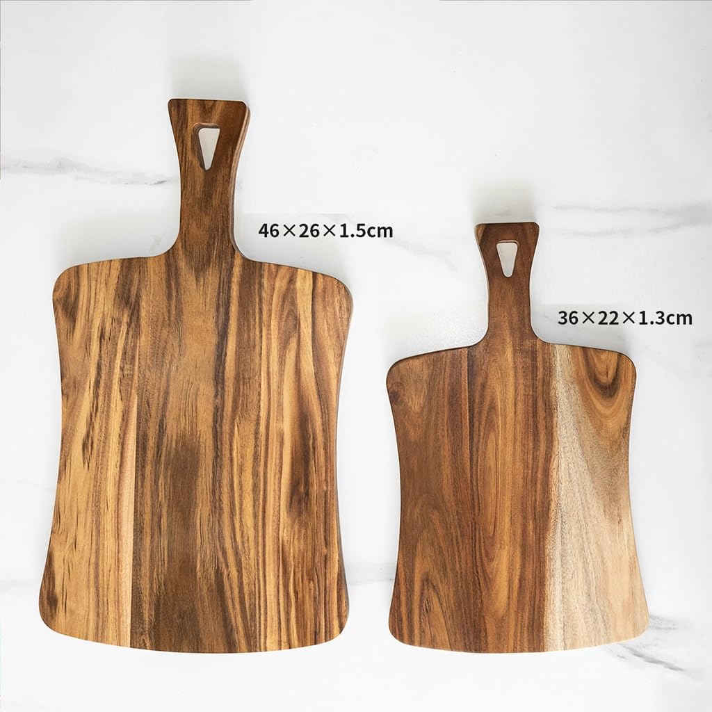 Deska do krojenia z drewna akacjowego z uchwytem, blat z litego drewna do krojenia mięsa, chleba, warzyw i owoców, deski do serwowania sera delikatesowego (46 x 26 x 1,5 cm)