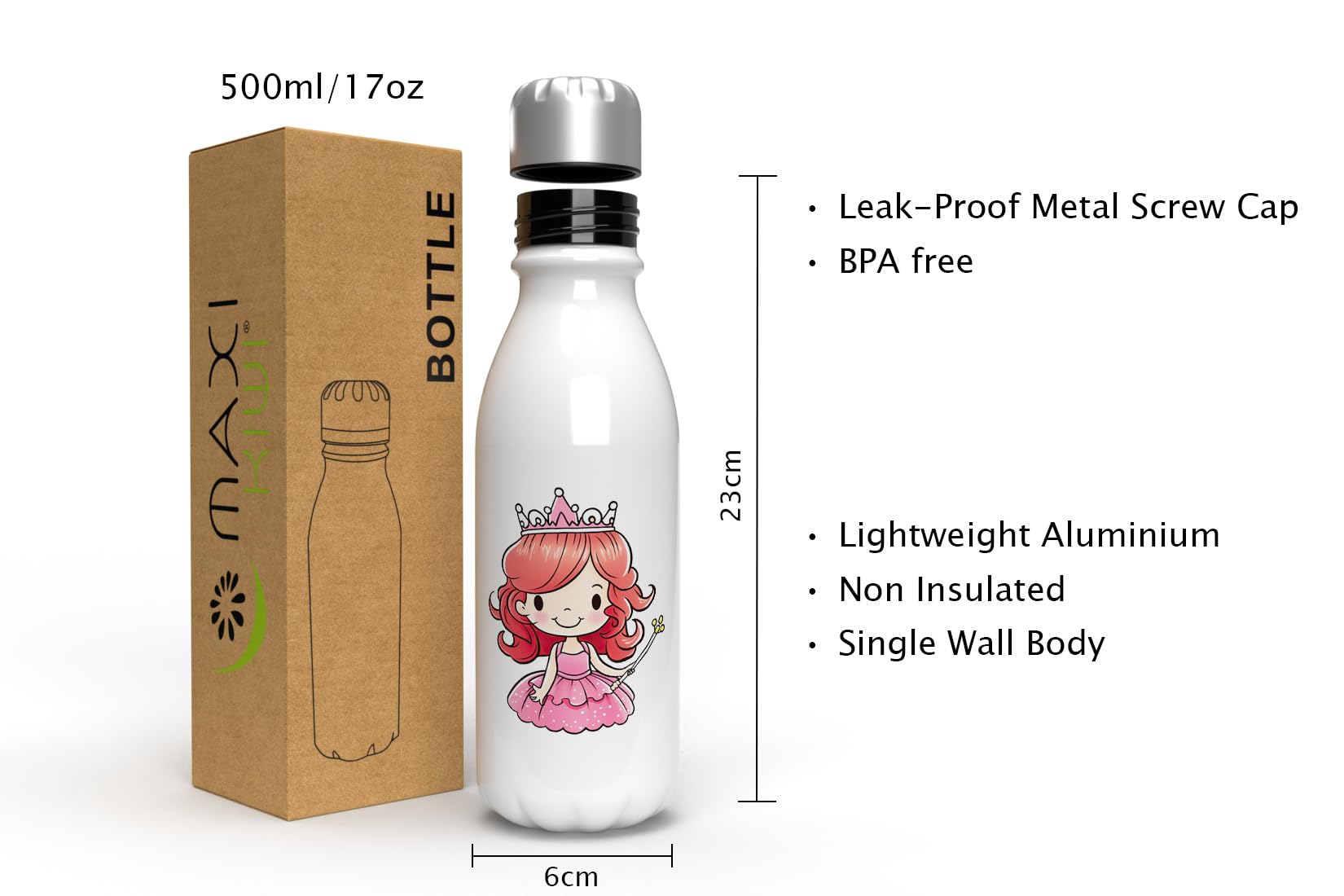MAXIKIWI, Single Wall Water Drinking Bottle with Screw Cap, Non Insulated Lightweight Aluminium, BPA Free, Leak-Proof - Image 3
