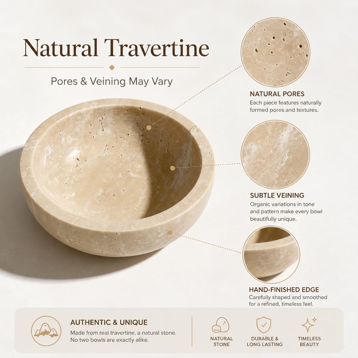 Petit bol rond décoratif en marbre 15 cm pierre naturelle pour décoration d'intérieur beige