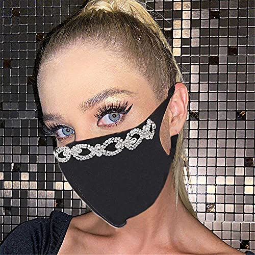 Bmirth Rhinestone Mask Black Crystal Masquerade Mouth Covering Party Face Decorative for Women and Girls (style1)