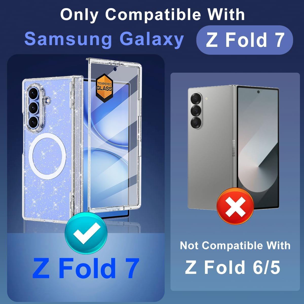 Meshine for Galaxy Z Fold 7 Case Magnetic,[Compatible with MagSafe][Hinge Protection][Built-in Screen Protector],Shockproof Women Girls Hard Case for Samsung Galaxy Z Fold 7(2025),Glitter Clear - Image 2