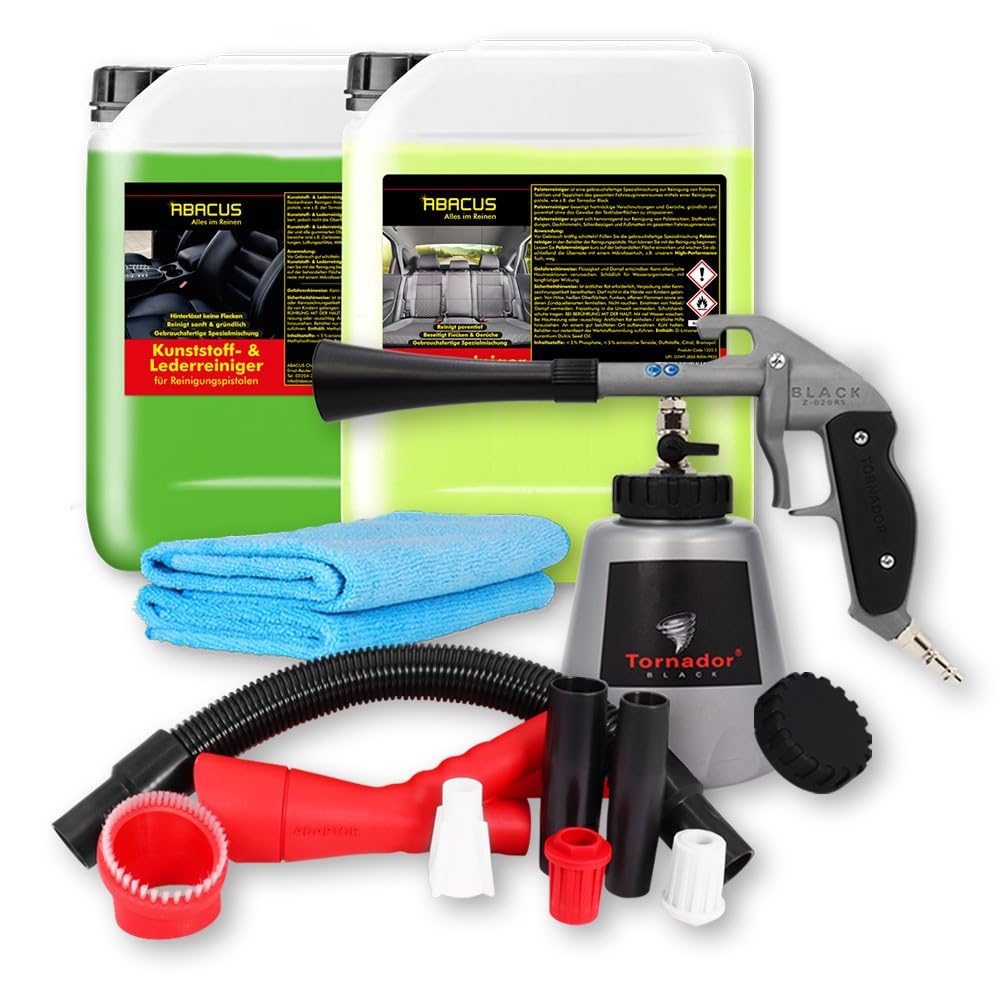 ABACUS Tornador® Black Z-020RS & Rotador® Adaptor inklusive Polsterreiniger & Textilreiniger 5L & Kunststoffreiniger & Lederreiniger 5L - gebrauchsfertiges Universalreinigungsset (7427.2)