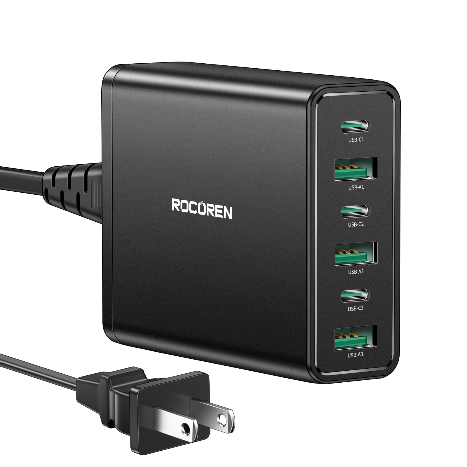 USB C Charger, Rocoren 60W Port PPS USB C Charging Station  with 5FT AC Cable, Multiport USB Charger with USB-C+3 USB-A, Portable PD