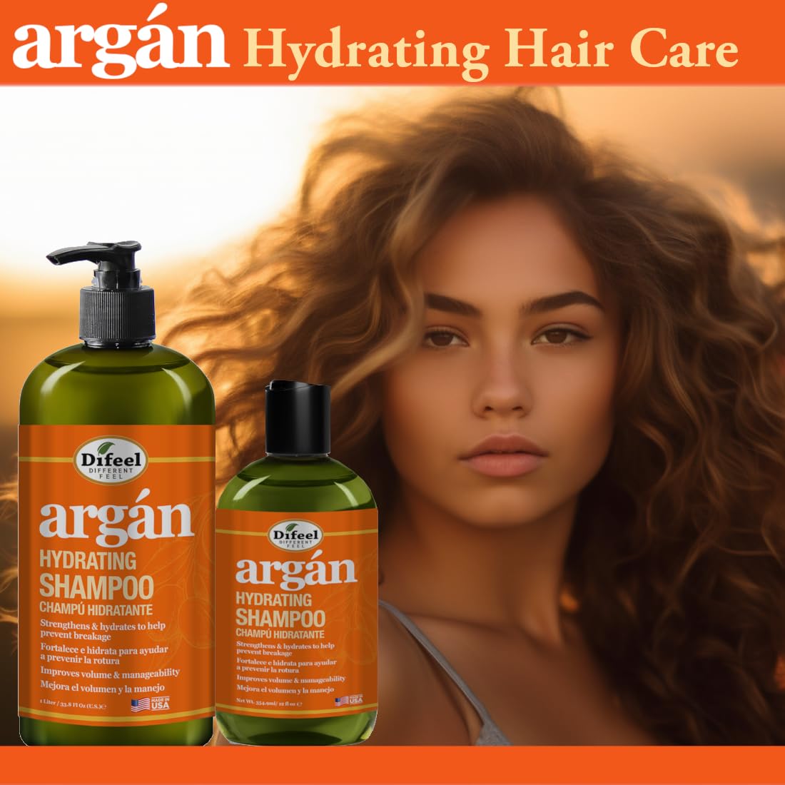 Difeel Shampoo idratante di argan, 350 ml, shampoo all'olio di argan, shampoo per capelli naturale senza solfati