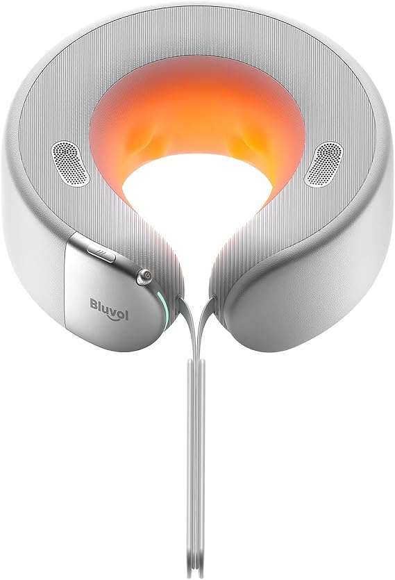 Bluvol Nest 10 Ultra Immersive Heated Neck Massager Pillow, Therapist-Style Deep Tissue Pain Relief, 360 Spatial Audio, Cordless Massager for TV Watching, Gaming, Office Work, Silver