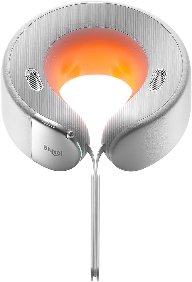 Bluvol Nest 10 Ultra Cordless Heated Neck Massager, 360° Spatial Audio | Immersive Cordless Massager Pillow, Therapist-Style Deep Tissue Pain Relief, for TV Watching, Gaming, Office Work, Silver ClimatePartner certified