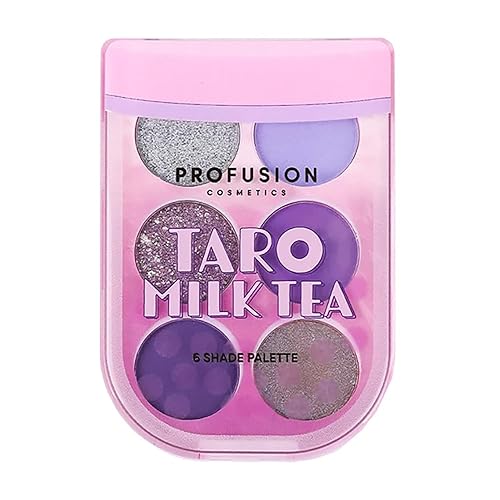 Profusion Cosmetics Paleta de té con leche de 6 tonos la colección de té Boba cuenta con una línea de tonos mate, brillantes y metálicos (taro)