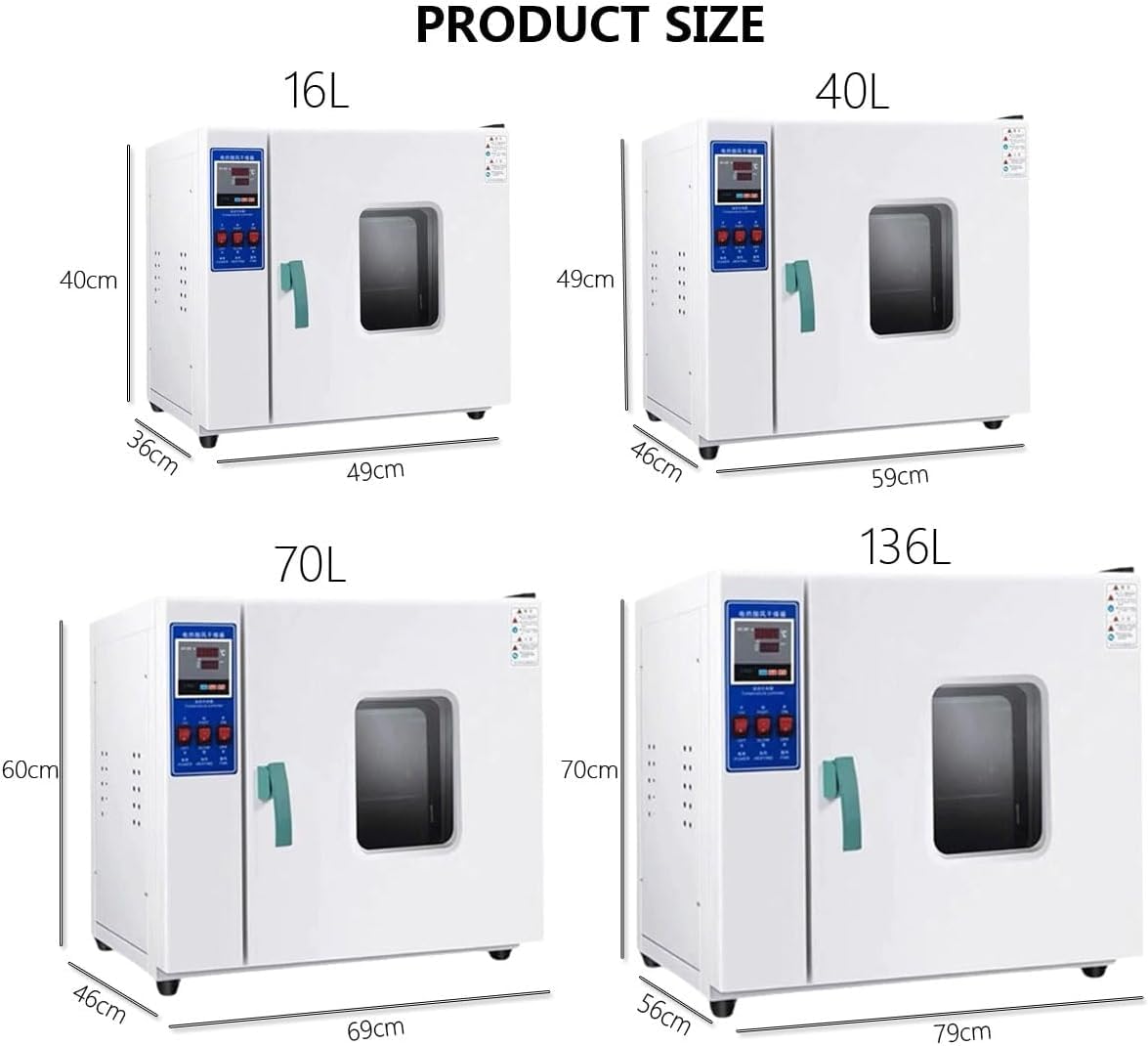 Horno de Secado de Laboratorio, Horno de Secado al vacío, 16L, 40L, 70L, 136L Horno de Secado y Calentamiento de Laboratorio con manómetro de vacío y Controlador Digital (16L)
