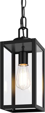 BesLowe Outdoor Pendant Light, Modern Hanging Lantern for Porch, Black