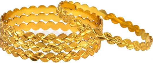 Imtiation Jewellery Traditional Indian Plain Gold-Plated Ethnic Style Intricate Ornate Design Leaf Textured 4 Piece Jewelr...