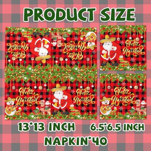 Feliz Navidad Decorations Napkin, 40Pcs Mexican Christmas Decorations Napkins, Disposable Spanish Christmas Feliz Navidad Napkins – Image 3