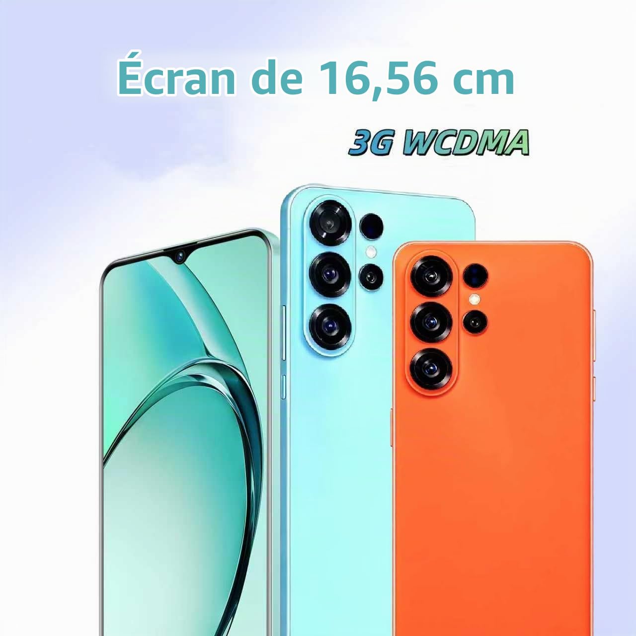Téléphone sans contrat, écran 6,5 Pouces, 2MP + 2MP, Lunette entièrement métallique, 2GBRAM + 32GBROM, Extension TF 128GB, 3G Network, processeur 4- Core Haute Vitesse (Blue)