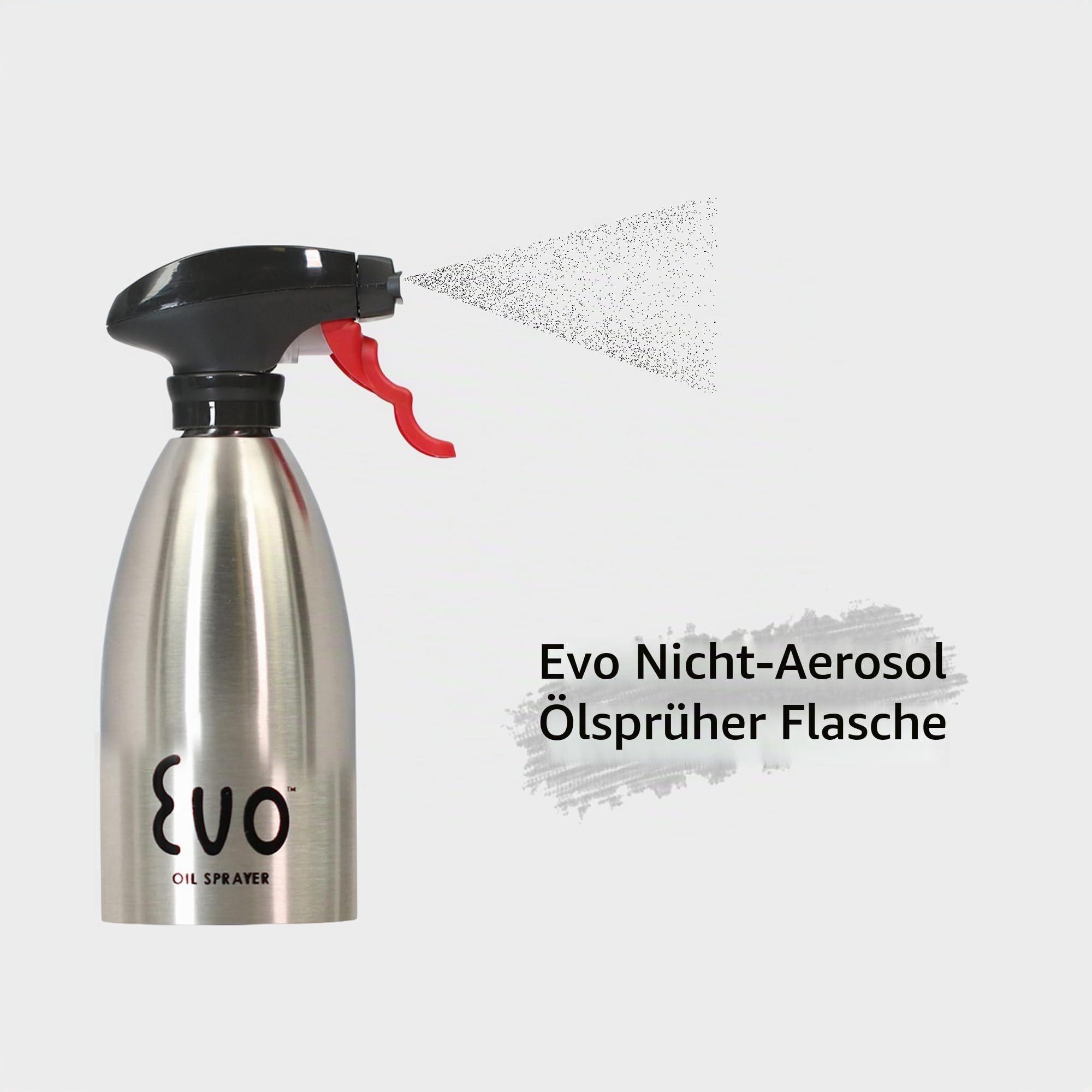 Evo 18/8 Edelstahl-Ölsprüher ohne Aerosol für Olivenöl, Speiseöle und Essige, Silber, 473 ml Fassungsvermögen