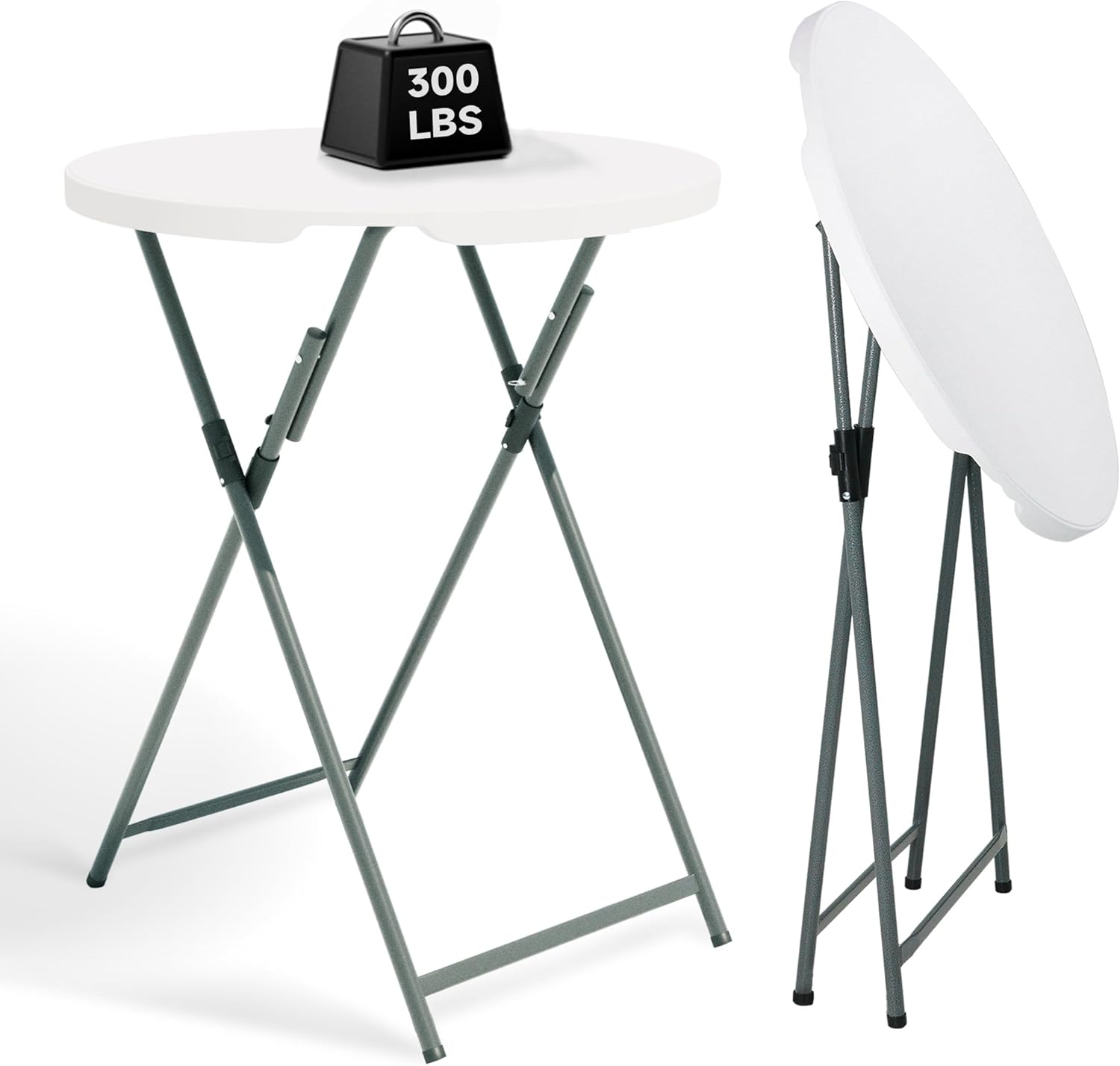 32" Round Folding Cocktail Table - HDPE Matrial Top with Steel Frame, Stable & Easy to Clean - High Top Table for Parties, Patio, Events, 1 Pack, White