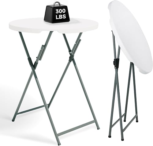 32" Round Folding Cocktail Table - HDPE Matrial Top with Steel Frame, Stable & Easy to Clean - High Top Table for Parties, Patio, Events, 1 Pack, White