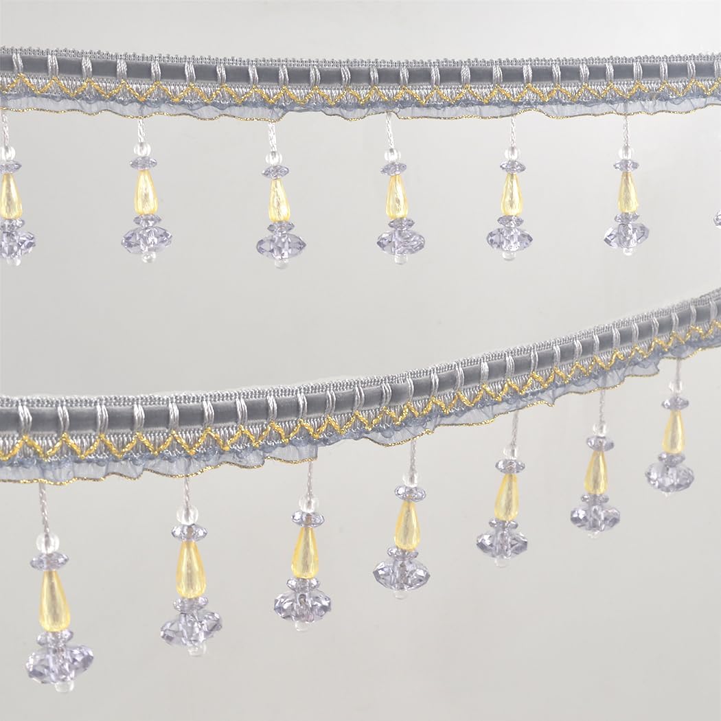 6.5 Yards Braid Hanging Ball Tassel Fringe Trim Bead Sewing Trim Fringe Acrylic DIY Craft Sewing Accessory for Home Curtain Decoration (Gray)