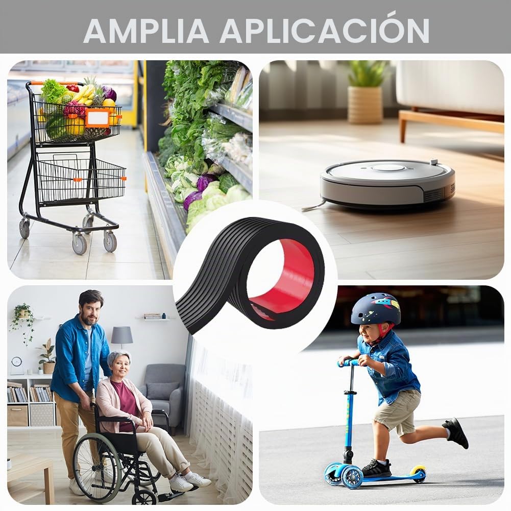 Rampa de umbral de puerta 900 x 80 x (10-30) mm, rampa de goma autoadhesiva de goma maciza, antideslizante para silla de ruedas para andadores (maciza 90 x 8 cm, 1,5 cm de altura)