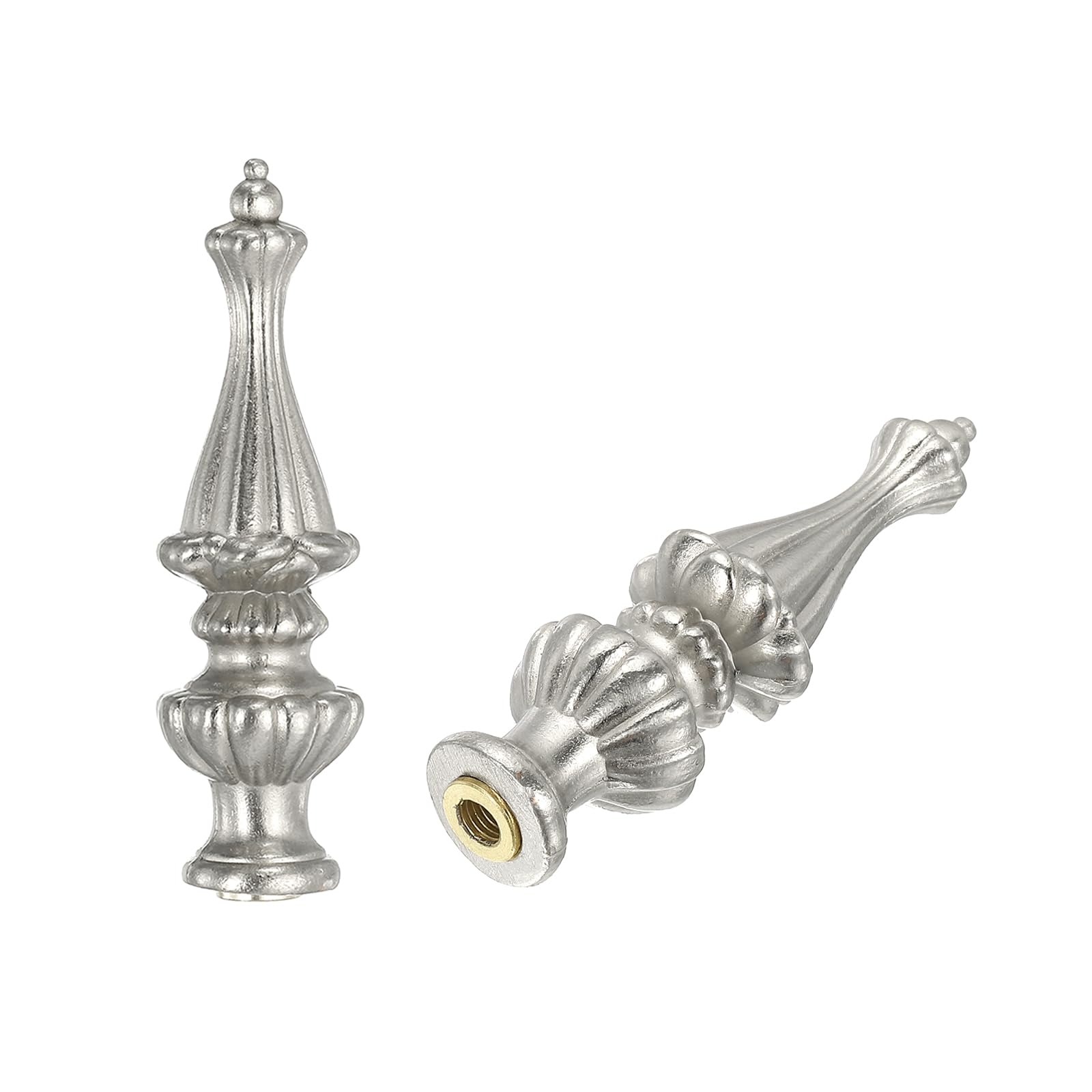 PATIKIL 2pcs 1/4-27 Lamp Finial Cap Knob, Brushed Lamp Shade Top Harp Top, Silver Tone