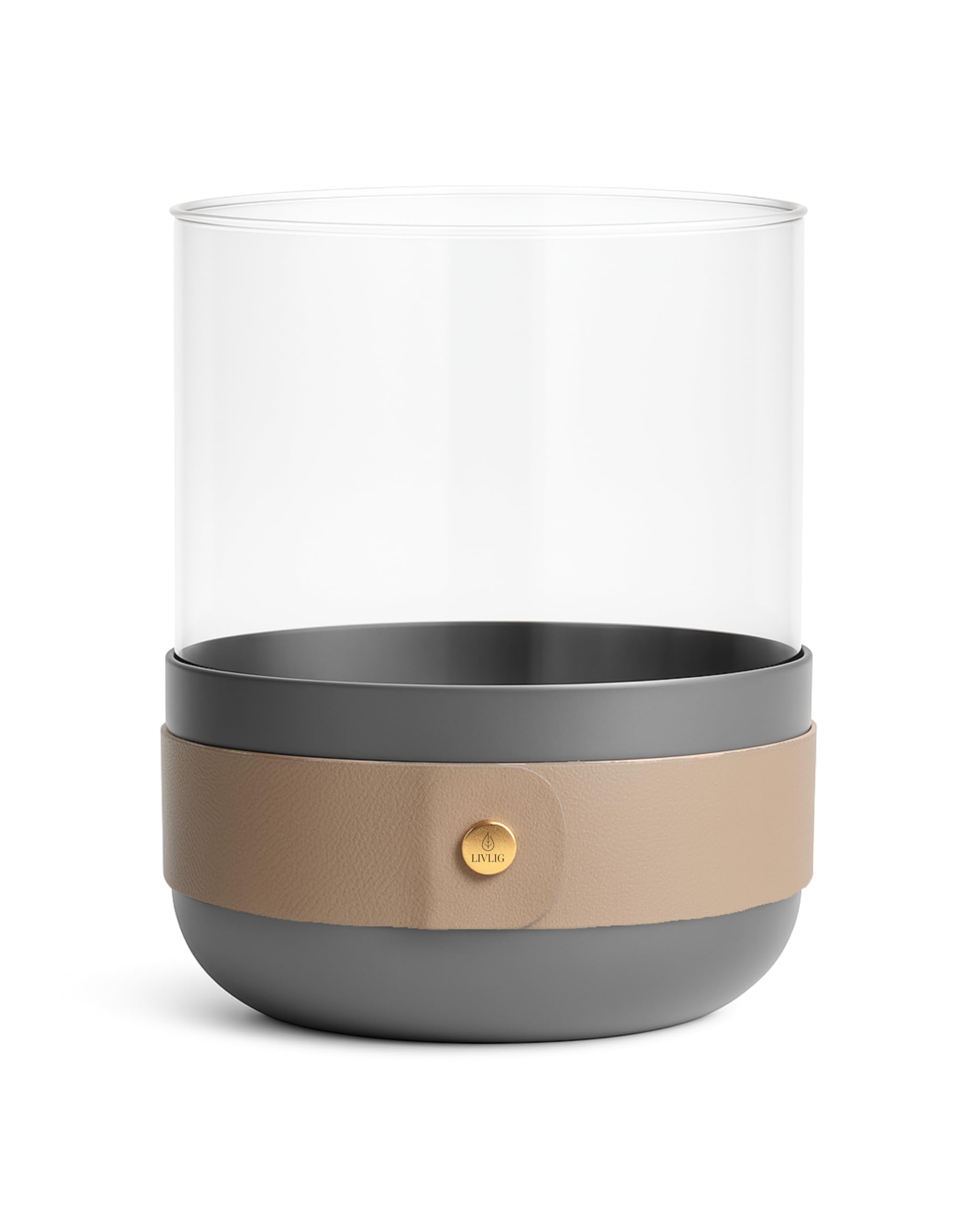 Livlig Design Portacandela in Vetro e Metallo – Portacandele per Tavolo e Decorazione da Esterno, Portacandele Rotondo e Supporto per Candele, Colore Grigio