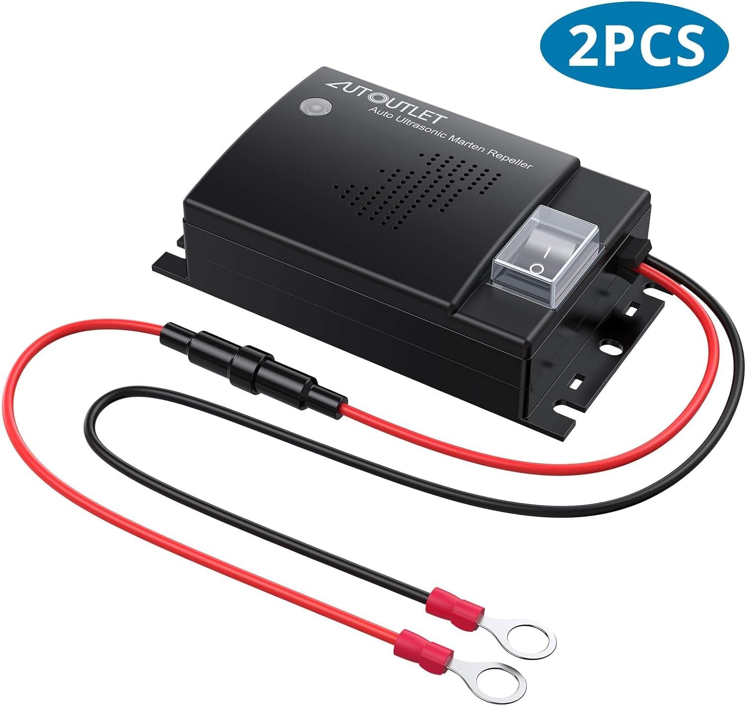 AUTOUTLET 2PCS Répulsif Ultrason Souris pour Voiture DC 12V Répulsif Ultrason Rongeur Connexion à la Batterie de Voiture avec Voyants de Travail Nouvelle Version Ligne d'Extension 50cm Nouveau
