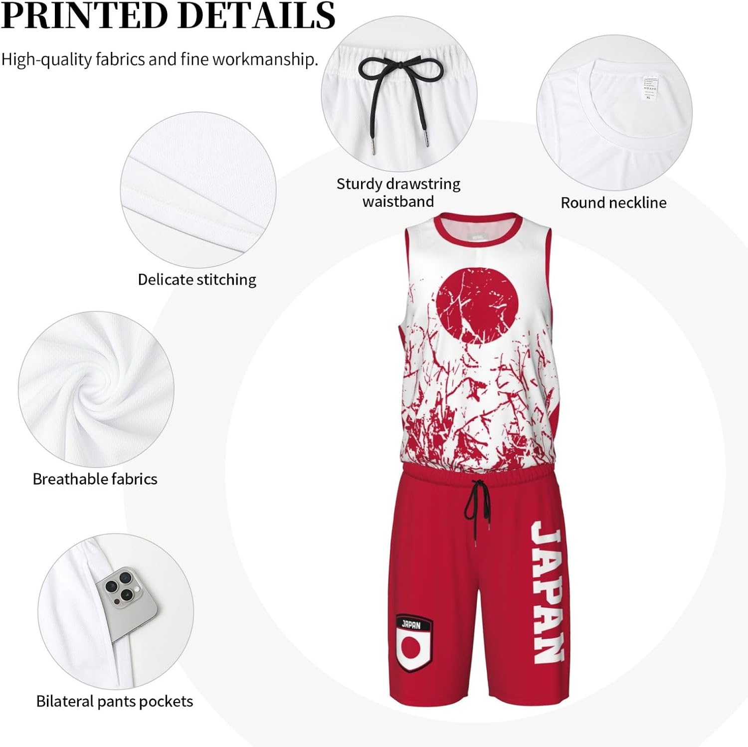 Japan Flag Grain (1) Basketball Jersey Uniform Suit for Men Adults Training Athletic Set