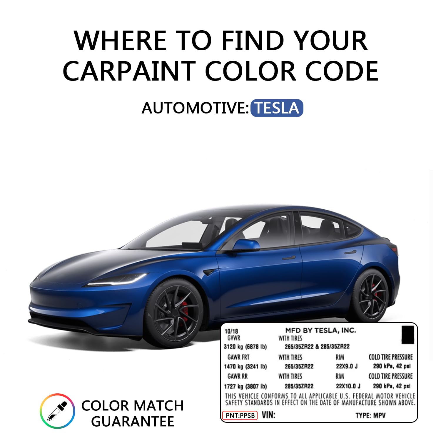Lakier do Tesla Model Y 3 X S zestaw naprawczy do lakieru, pisak i pędzel 2 w 1, farba samochodowa do naprawy krawędzi, zadrapań, 1 sztuka (Deep Blue Metallic PPSB)