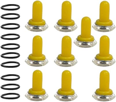 ESUPPORT Yellow 12mm Rubber Rocker Toggle Switch Knob Hat Waterproof Boot Cover Cap Dustproof Oil Resistant Pack of 10