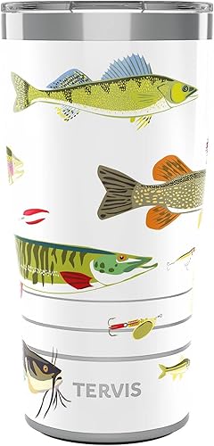 Miniatura 1 de Tervis Traveler - Vaso aislado de triple pared con diseño de peces y señuelos de agua dulce mantiene las bebidas frías y calientes, 20 onzas, acero
