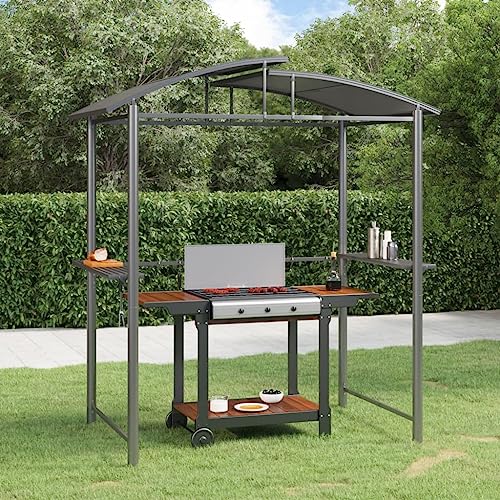 Massbinet Pavillon Grillpavillon mit Seitenregalen Anthrazit 210x114x230 cm Stahl