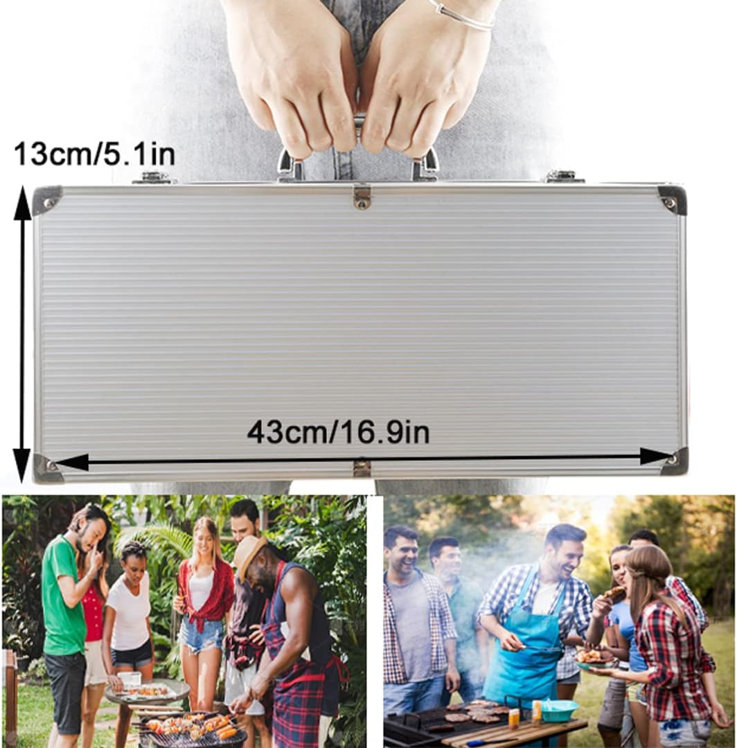 6PCS BBQ Accessories Stainless Steel Grill Tools Set,with Extra Thick Spatula, Fork, Tongs & Cleaning Brush,for Travel, Outdoor Perfect Grill Gifts for Men