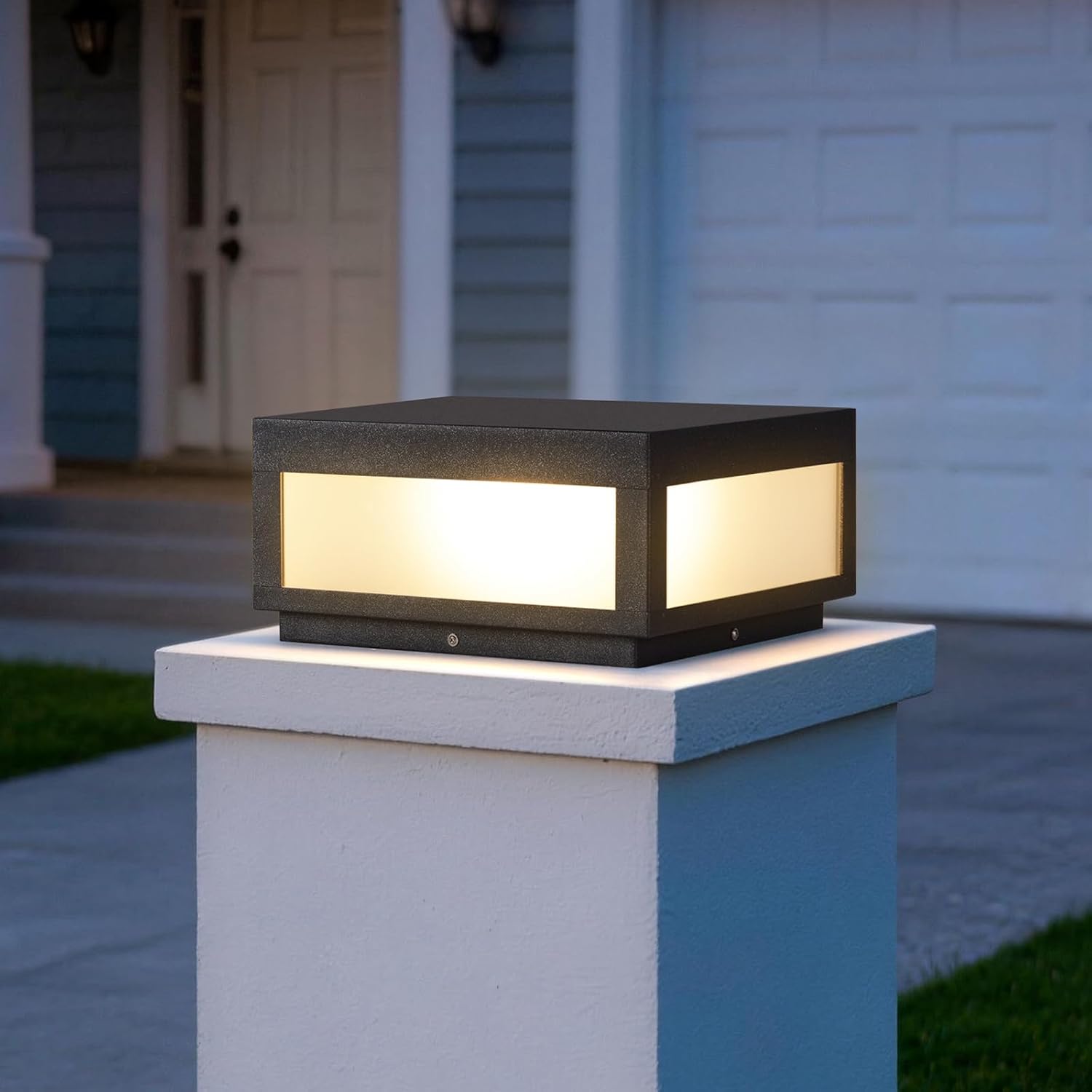 12" Outdoor Post Lights Glass, 3000K LED Outdoor Pillar Column Lights Hard Wired, IP54 Waterproof Lamp Post Light Fixture for Posts Outside Deck Patio Garden, E26 Bulb Compatible Lighting