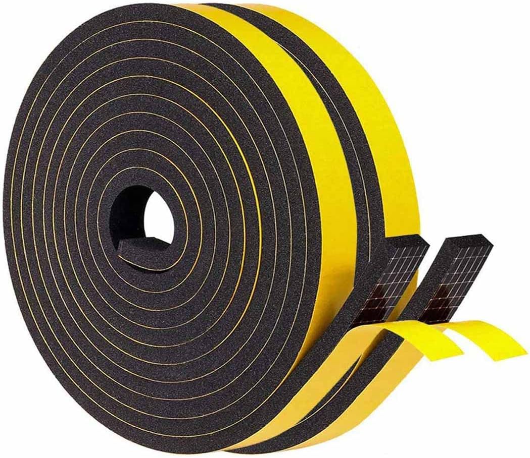 Foam Insulation Tape Weather Stripping Door Seal Strip 32.8Ft Window Seal Strong Adhesive Soundproof Foam Insulation Tape for Window Sliding Door, Front Door Frame 1/2 Inch Wide X 1/4 Inch Thick-Black