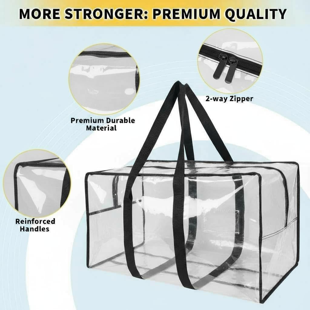 Heavy Duty Extra Large Moving Bags,176 Gallon Jumbo Packing Bags,Huge Moving Storage Bags with Strong Zippers & Carrying Handles,Reusable Big Moving Storage Bags for College Dorm Travel 2Pack,Clear