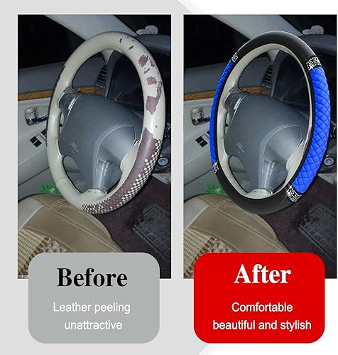 Miniatura 3 de Funda de cuero suave brillante para volante, protector antideslizante para volante de automóvil, 15 pulgadas de diamantes de imitación de cuero