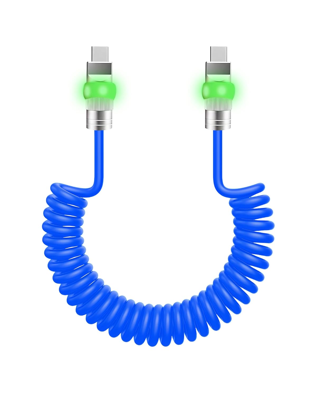 chubbycable Neon Chubby Neon Glow Coiled USB C Cable for Car 100W Fast Charging Spring Cable with Gradient Illumination Compatible with iPhone 17-15 Series, Blue, Type-C to Type-C, 1.64FT-4.43FT
