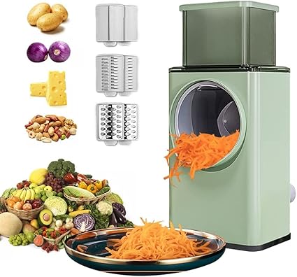 Omi Cart Round Mandoline Slicer, Grater, Shredder Salad Maker - Large Feed Port - Suction Base - Cutter for Vegetable, Plastic