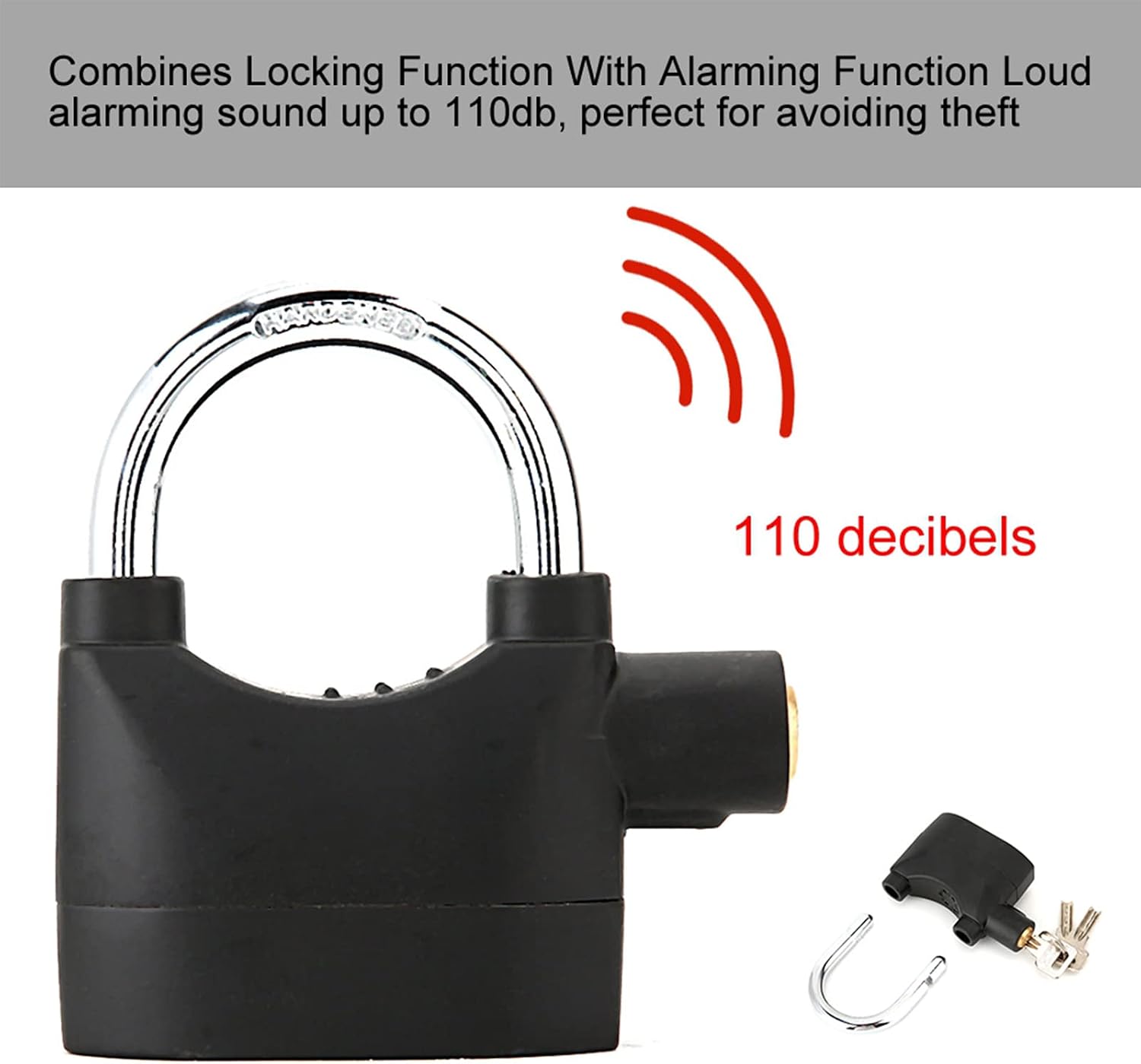 Alarm Lock, Universal 110db Alarm Padlock, Anti-Theft Security Siren Alarm Lock, Keyed Padlock for Door Window Motor Bicycle