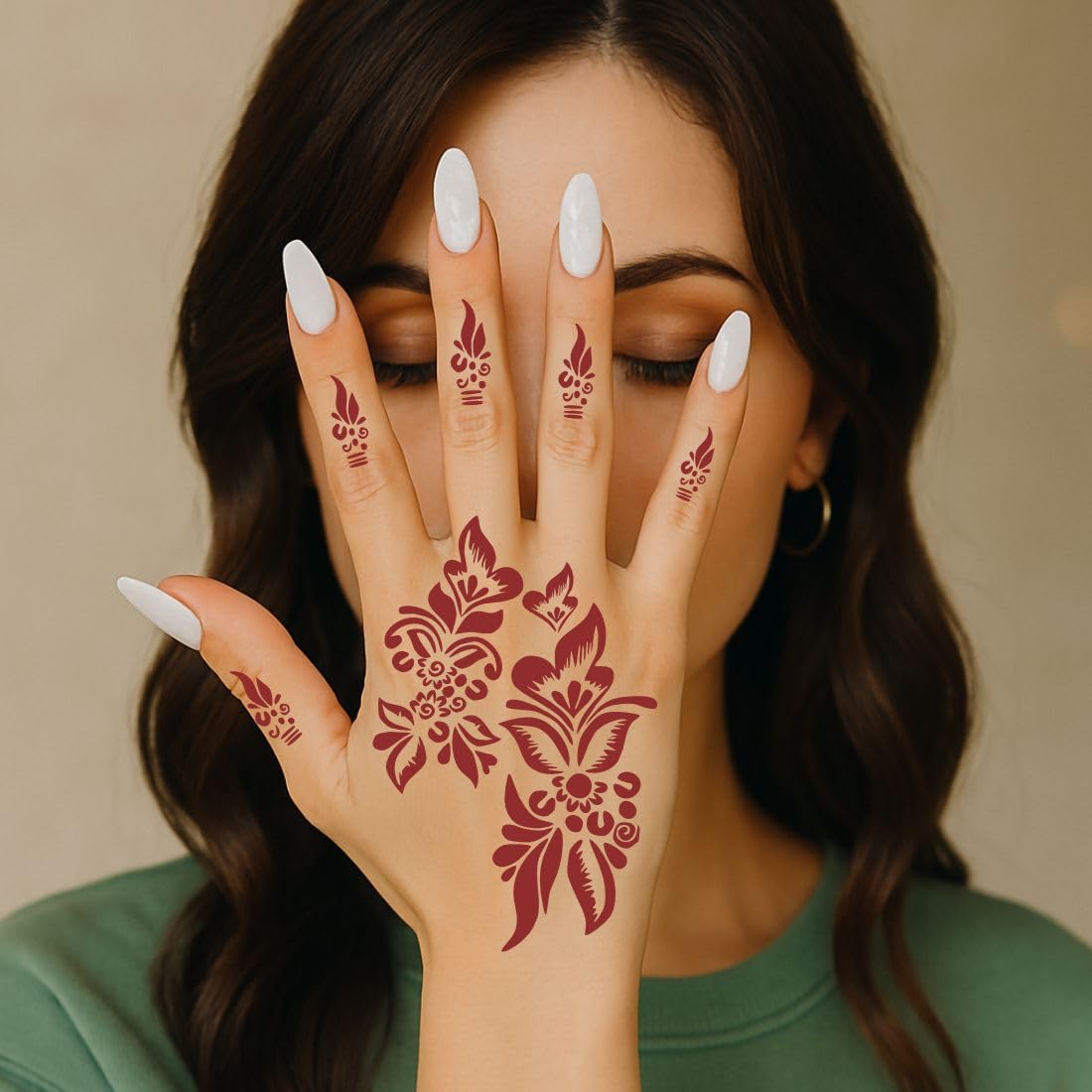 ORDERSHOCK Artistic Mehndi Stencil Combo Sticker Set for Hand and Foot Art For Girls & Women Palm And Finger Design Pack Of 2 1
