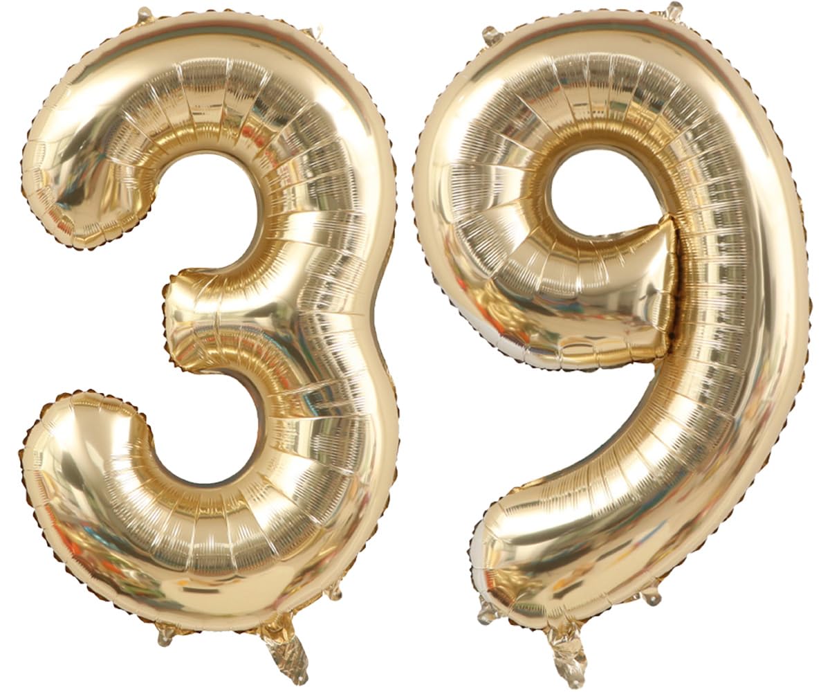 Light Gold Number 39 Balloon 40in White Gold 39 Foil Mylar Digital Balloon | Champagne Gold Birthday Jumbo Giant Large Helium Balloons 39th or 93rd Anniversary Events Party Decorations Supplies